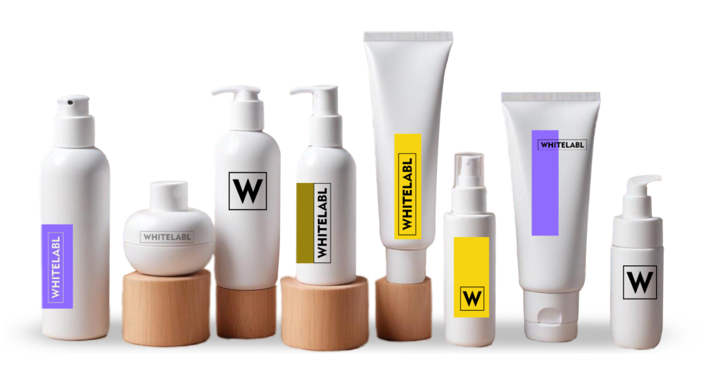 Branded collection various skincare cosmetic products including bottles jar dropper